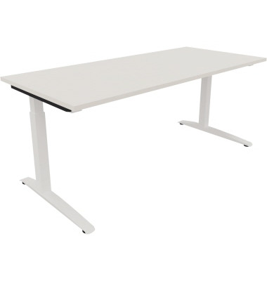 Schreibtisch All in One, manuell h&ouml;henverstellbar, 65-85cm (H), 180x80cm (BxT), rechteckig, wei&szlig; / wei&szlig;