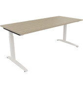 Schreibtisch All in One, manuell höhenverstellbar, 65-85cm (H), 180x80cm (BxT), rechteckig, eiche natur / weiß