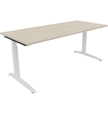 Schreibtisch All in One, manuell h&ouml;henverstellbar, 65-85cm (H), 180x80cm (BxT), rechteckig, akazie hell / wei&szlig;