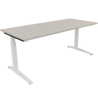 Schreibtisch All in One, manuell höhenverstellbar, 65-85cm (H), 180x80cm (BxT), rechteckig, lichtgrau / weiß