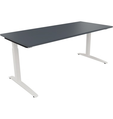 Schreibtisch All in One, manuell höhenverstellbar, 65-85cm (H), 180x80cm (BxT), rechteckig, lavagrau / weiß Schreibtisch All in One, manuell höhenverstellbar, 65-85cm (H), 180x80cm (BxT), rechteckig, lavagrau / weiß