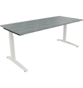Schreibtisch All in One, manuell höhenverstellbar, 65-85cm (H), 180x80cm (BxT), rechteckig, beton hell / weiß