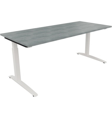 Schreibtisch All in One, manuell h&ouml;henverstellbar, 65-85cm (H), 180x80cm (BxT), rechteckig, beton hell / wei&szlig;