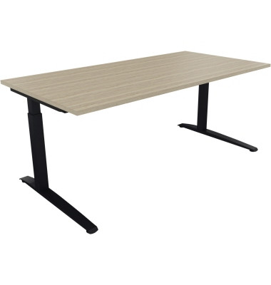 Schreibtisch All in One, manuell h&ouml;henverstellbar, 65-85cm (H), 180x90cm (BxT), rechteckig, eiche natur / anthrazit metallic