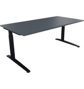 Schreibtisch All in One, manuell höhenverstellbar, 65-85cm (H), 180x90cm (BxT), rechteckig, lavagrau / anthrazit metallic