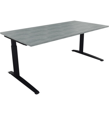 Schreibtisch All in One, manuell höhenverstellbar, 65-85cm (H), 180x90cm (BxT), rechteckig, beton hell / anthrazit metallic