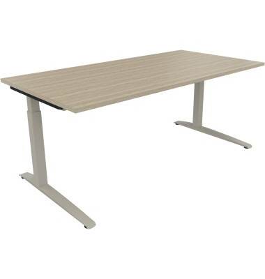 Schreibtisch All in One, manuell höhenverstellbar, 65-85cm (H), 180x90cm (BxT), rechteckig, eiche natur / silberaluminium