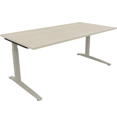 Schreibtisch All in One, manuell h&ouml;henverstellbar, 65-85cm (H), 180x90cm (BxT), rechteckig, akazie hell / silberaluminium