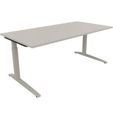 Schreibtisch All in One, manuell höhenverstellbar, 65-85cm (H), 180x90cm (BxT), rechteckig, lichtgrau / silberaluminium