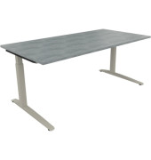 Schreibtisch All in One, manuell höhenverstellbar, 65-85cm (H), 180x90cm (BxT), rechteckig, beton hell / silberaluminium