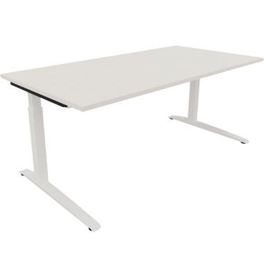 Schreibtisch All in One, manuell höhenverstellbar, 65-85cm (H), 180x90cm (BxT), rechteckig, weiß / weiß