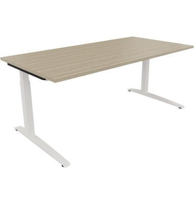 Schreibtisch All in One, manuell höhenverstellbar, 65-85cm (H), 180x90cm (BxT), rechteckig, eiche natur / weiß Schreibtisch All in One, manuell höhenverstellbar, 65-85cm (H), 180x90cm (BxT), rechteckig, eiche natur / weiß