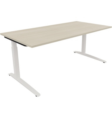 Schreibtisch All in One, manuell höhenverstellbar, 65-85cm (H), 180x90cm (BxT), rechteckig, akazie hell / weiß Schreibtisch All in One, manuell höhenverstellbar, 65-85cm (H), 180x90cm (BxT), rechteckig, akazie hell / weiß