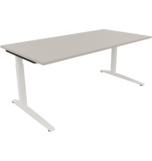 Schreibtisch All in One, manuell höhenverstellbar, 65-85cm (H), 180x90cm (BxT), rechteckig, lichtgrau / weiß