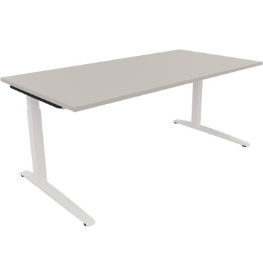Schreibtisch All in One, manuell höhenverstellbar, 65-85cm (H), 180x90cm (BxT), rechteckig, lichtgrau / weiß