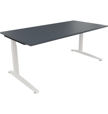 Schreibtisch All in One, manuell höhenverstellbar, 65-85cm (H), 180x90cm (BxT), rechteckig, lavagrau / weiß Schreibtisch All in One, manuell höhenverstellbar, 65-85cm (H), 180x90cm (BxT), rechteckig, lavagrau / weiß