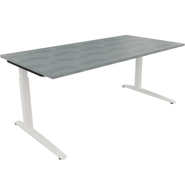 Schreibtisch All in One, manuell höhenverstellbar, 65-85cm (H), 180x90cm (BxT), rechteckig, beton hell / weiß