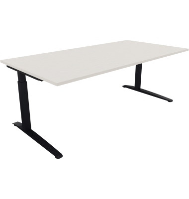 Schreibtisch All in One, manuell höhenverstellbar, 65-85cm (H), 200x100cm (BxT), rechteckig, weiß / anthrazit metallic