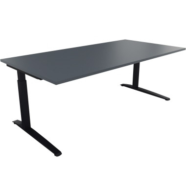 Schreibtisch All in One, manuell h&ouml;henverstellbar, 65-85cm (H), 200x100cm (BxT), rechteckig, lavagrau / anthrazit metallic