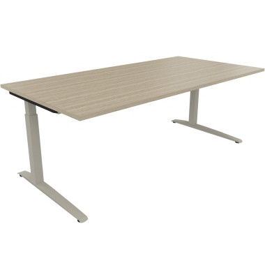 Schreibtisch All in One, manuell h&ouml;henverstellbar, 65-85cm (H), 200x100cm (BxT), rechteckig, eiche natur / silberaluminium