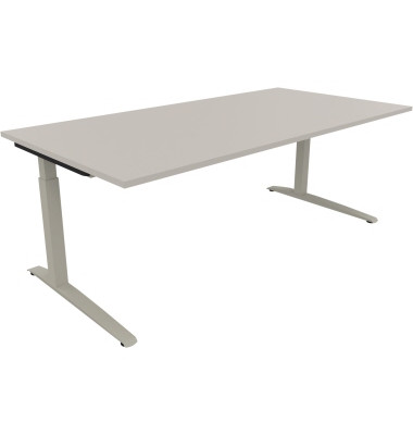 Schreibtisch All in One, manuell h&ouml;henverstellbar, 65-85cm (H), 200x100cm (BxT), rechteckig, lichtgrau / silberaluminium