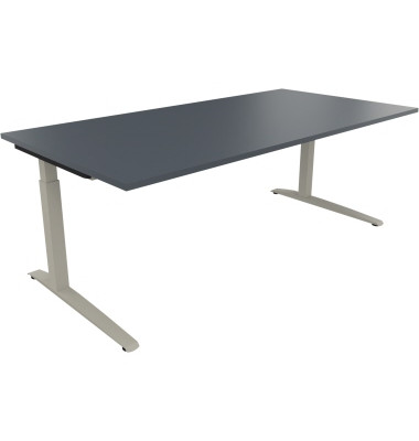 Schreibtisch All in One, manuell h&ouml;henverstellbar, 65-85cm (H), 200x100cm (BxT), rechteckig, lavagrau / silberaluminium