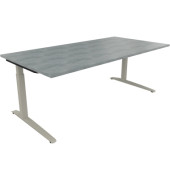 Schreibtisch All in One, manuell höhenverstellbar, 65-85cm (H), 200x100cm (BxT), rechteckig, beton hell / silberaluminium