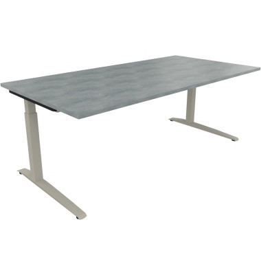 Schreibtisch All in One, manuell höhenverstellbar, 65-85cm (H), 200x100cm (BxT), rechteckig, beton hell / silberaluminium Schreibtisch All in One, manuell höhenverstellbar, 65-85cm (H), 200x100cm (BxT), rechteckig, beton hell / silberaluminium