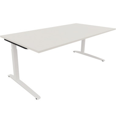 Schreibtisch All in One, manuell höhenverstellbar, 65-85cm (H), 200x100cm (BxT), rechteckig, weiß / weiß Schreibtisch All in One, manuell höhenverstellbar, 65-85cm (H), 200x100cm (BxT), rechteckig, weiß / weiß