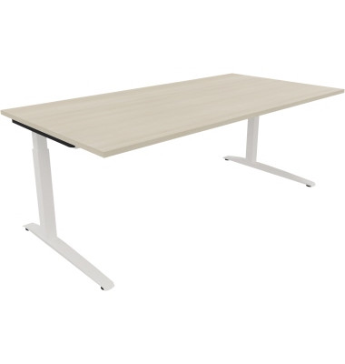 Schreibtisch All in One, manuell höhenverstellbar, 65-85cm (H), 200x100cm (BxT), rechteckig, akazie hell / weiß