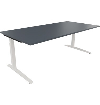 Schreibtisch All in One, manuell h&ouml;henverstellbar, 65-85cm (H), 200x100cm (BxT), rechteckig, lavagrau / wei&szlig;