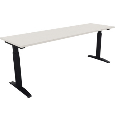Schreibtisch All in One, manuell höhenverstellbar, 65-85cm (H), 200x60cm (BxT), rechteckig, weiß / anthrazit metallic Schreibtisch All in One, manuell höhenverstellbar, 65-85cm (H), 200x60cm (BxT), rechteckig, weiß / anthrazit metallic