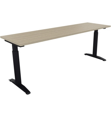 Schreibtisch All in One, manuell höhenverstellbar, 65-85cm (H), 200x60cm (BxT), rechteckig, eiche natur / anthrazit metallic Schreibtisch All in One, manuell höhenverstellbar, 65-85cm (H), 200x60cm (BxT), rechteckig, eiche natur / anthrazit metallic