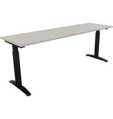Schreibtisch All in One, manuell h&ouml;henverstellbar, 65-85cm (H), 200x60cm (BxT), rechteckig, lichtgrau / anthrazit metallic