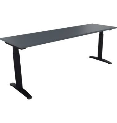 Schreibtisch All in One, manuell höhenverstellbar, 65-85cm (H), 200x60cm (BxT), rechteckig, lavagrau / anthrazit metallic