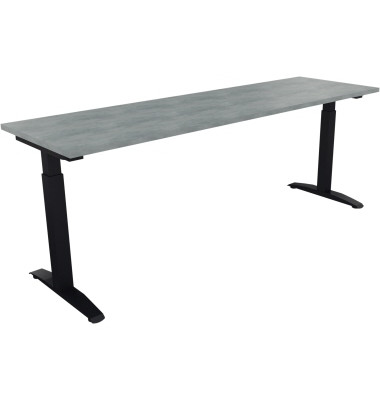 Schreibtisch All in One, manuell höhenverstellbar, 65-85cm (H), 200x60cm (BxT), rechteckig, beton hell / anthrazit metallic