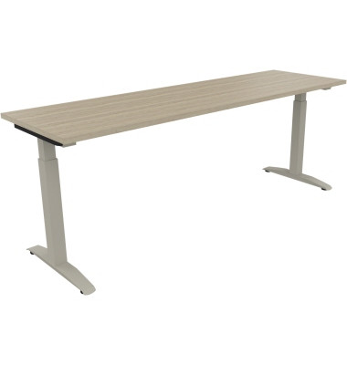 Schreibtisch All in One, manuell höhenverstellbar, 65-85cm (H), 200x60cm (BxT), rechteckig, eiche natur / silberaluminium