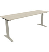 Schreibtisch All in One, manuell höhenverstellbar, 65-85cm (H), 200x60cm (BxT), rechteckig, akazie hell / silberaluminium