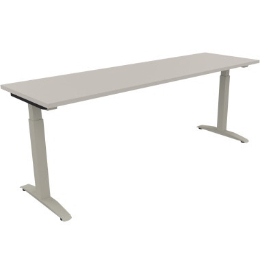 Schreibtisch All in One, manuell höhenverstellbar, 65-85cm (H), 200x60cm (BxT), rechteckig, lichtgrau / silberaluminium