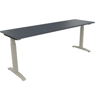 Schreibtisch All in One, manuell höhenverstellbar, 65-85cm (H), 200x60cm (BxT), rechteckig, lavagrau / silberaluminium Schreibtisch All in One, manuell höhenverstellbar, 65-85cm (H), 200x60cm (BxT), rechteckig, lavagrau / silberaluminium