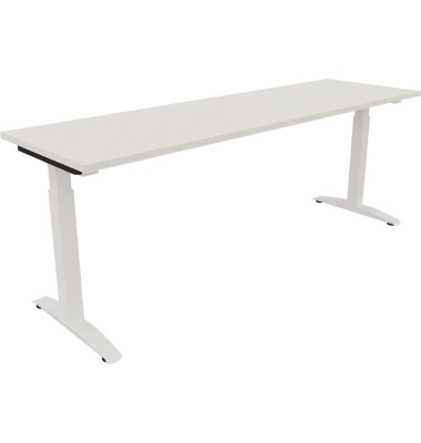 Schreibtisch All in One, manuell höhenverstellbar, 65-85cm (H), 200x60cm (BxT), rechteckig, weiß / weiß