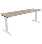 Schreibtisch All in One, manuell höhenverstellbar, 65-85cm (H), 200x60cm (BxT), rechteckig, eiche natur / weiß
