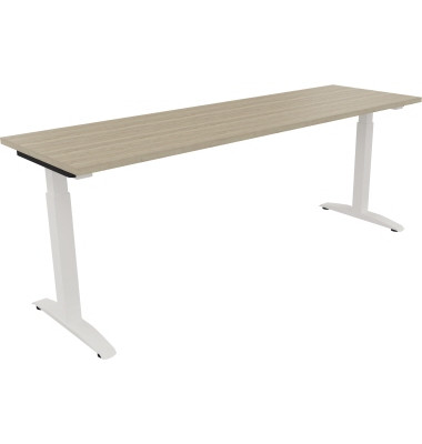 Schreibtisch All in One, manuell h&ouml;henverstellbar, 65-85cm (H), 200x60cm (BxT), rechteckig, eiche natur / wei&szlig;