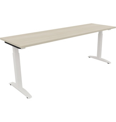Schreibtisch All in One, manuell h&ouml;henverstellbar, 65-85cm (H), 200x60cm (BxT), rechteckig, akazie hell / wei&szlig;