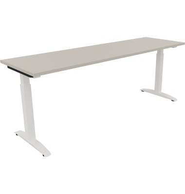Schreibtisch All in One, manuell h&ouml;henverstellbar, 65-85cm (H), 200x60cm (BxT), rechteckig, lichtgrau / wei&szlig;
