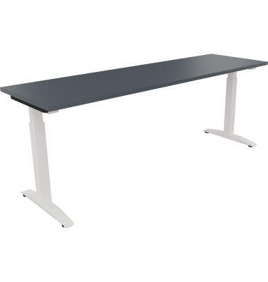 Schreibtisch All in One, manuell höhenverstellbar, 65-85cm (H), 200x60cm (BxT), rechteckig, lavagrau / weiß Schreibtisch All in One, manuell höhenverstellbar, 65-85cm (H), 200x60cm (BxT), rechteckig, lavagrau / weiß