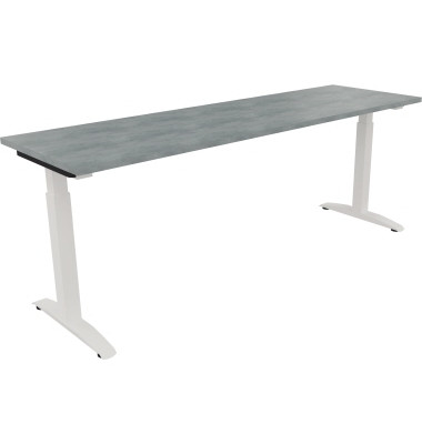 Schreibtisch All in One, manuell höhenverstellbar, 65-85cm (H), 200x60cm (BxT), rechteckig, beton hell / weiß