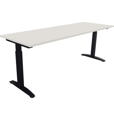 Schreibtisch All in One, manuell höhenverstellbar, 65-85cm (H), 200x70cm (BxT), rechteckig, weiß / anthrazit metallic