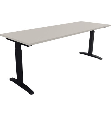 Schreibtisch All in One, manuell h&ouml;henverstellbar, 65-85cm (H), 200x70cm (BxT), rechteckig, lichtgrau / anthrazit metallic