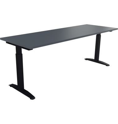 Schreibtisch All in One, manuell höhenverstellbar, 65-85cm (H), 200x70cm (BxT), rechteckig, lavagrau / anthrazit metallic